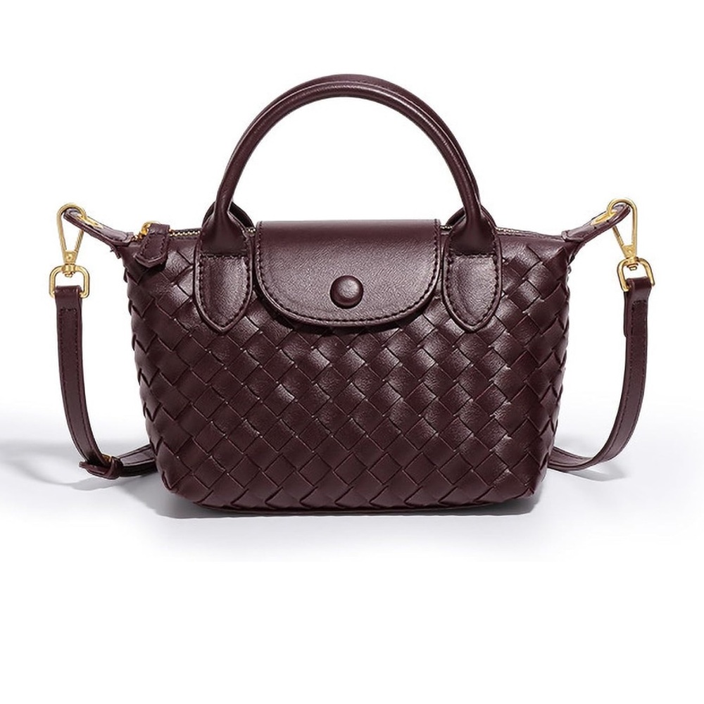 Mini Small Size Braided Leather Woven Crossbody Top Handle Handbag Daily Satchel
